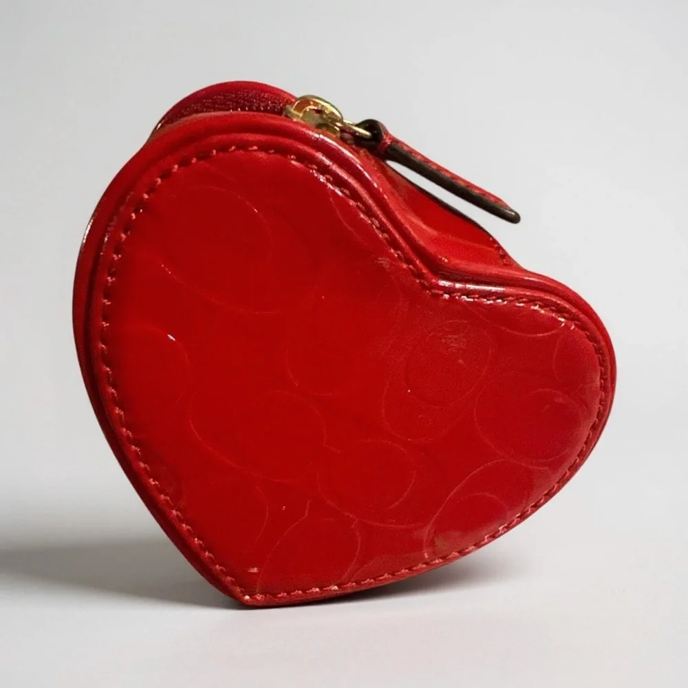 Coach Heart-Shaped Jewelry Case Red Patent Leather - Picture 6 of 12